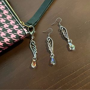 New Angel Teardrop Earrings & Purse Handbag Charm Zipper Pull Set